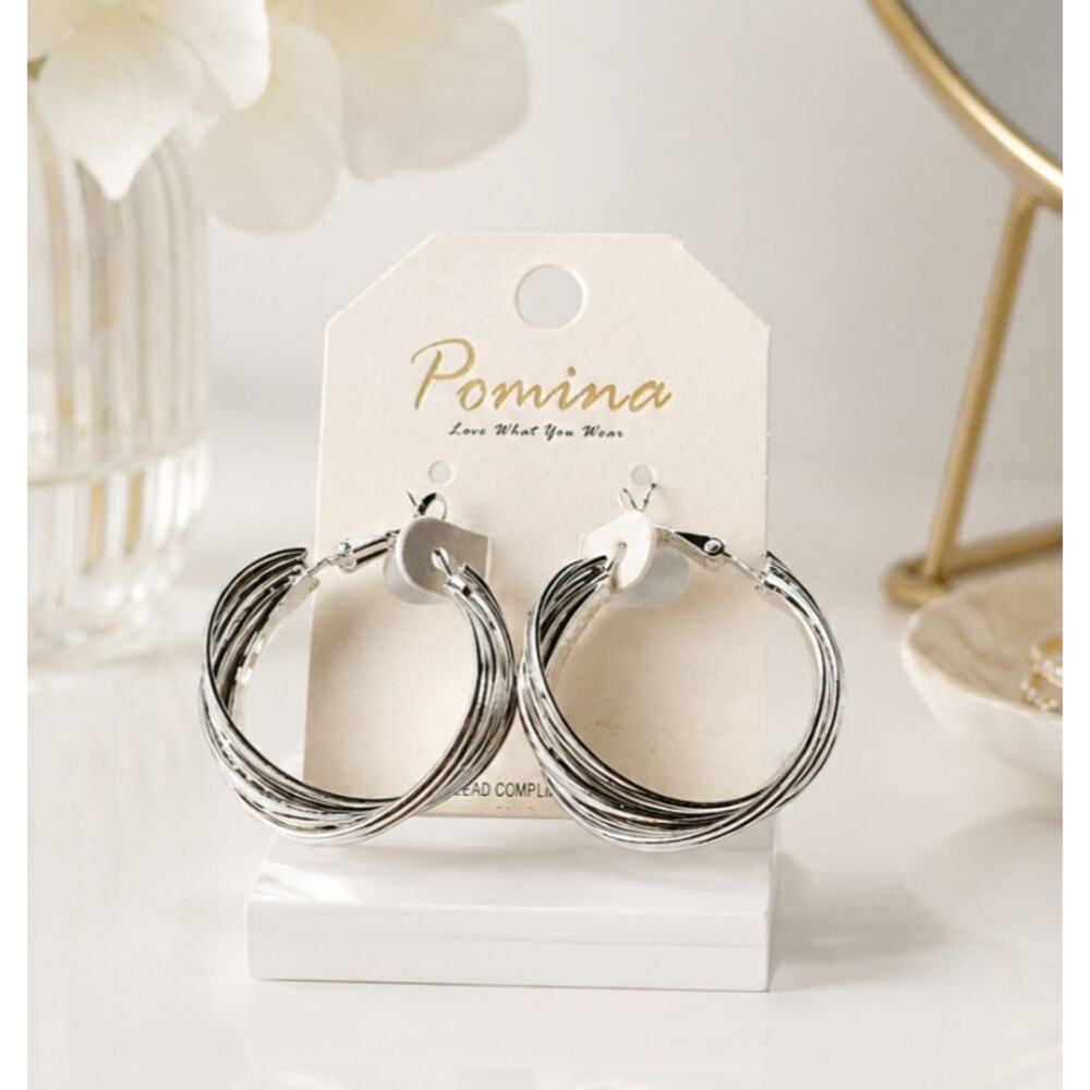 Pomina Silver Twisted Hoop Earrings New